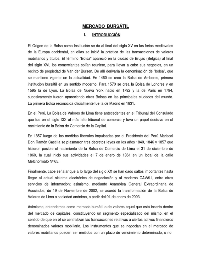 Historia y Función del Mercado Bursátil | PDF | Tasas de interés | Bolsa
