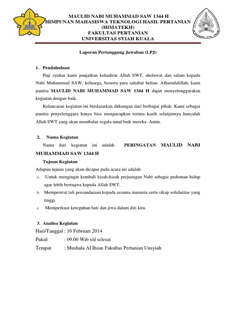 Laporan Pertanggung Jawaban Maulid