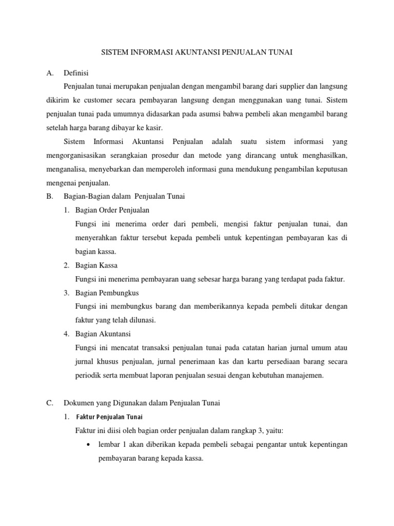 Skripsi Sistem Informasi Akuntansi Penjualan Tunai Pejuang Skripsi