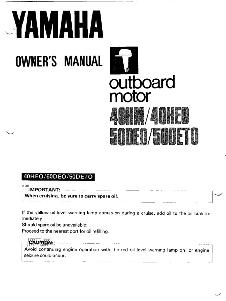 Yamaha Owners Manual 40 50 HP | PDF | Gasoline | Engines
