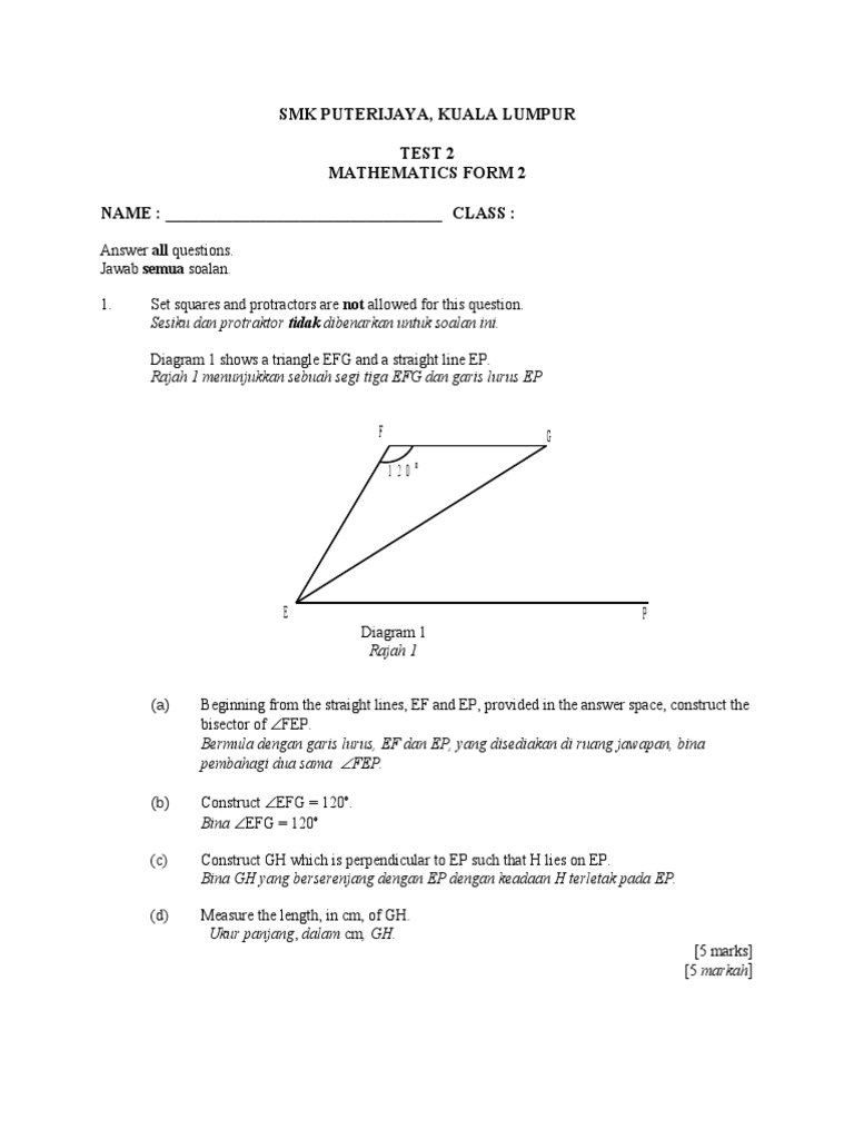 Ujian 2 Maths Form 2 | PDF | Metode & Bahan Ajar