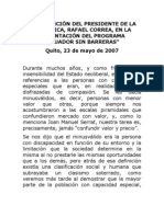 2007-05-23 Discurso Presentación Programa “Ecuador Sin Barreras”