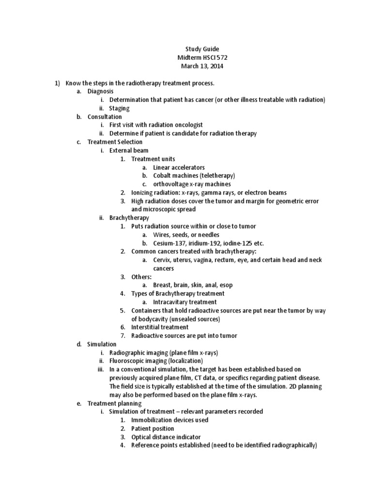 Midterm Study Guide | Radiation Therapy | X Ray