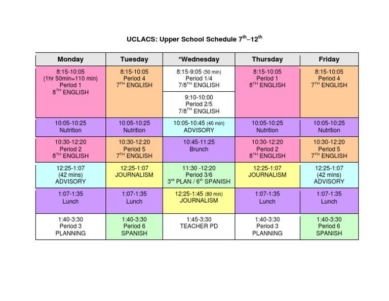 UCLACS Upper School Weekly Schedule | PDF