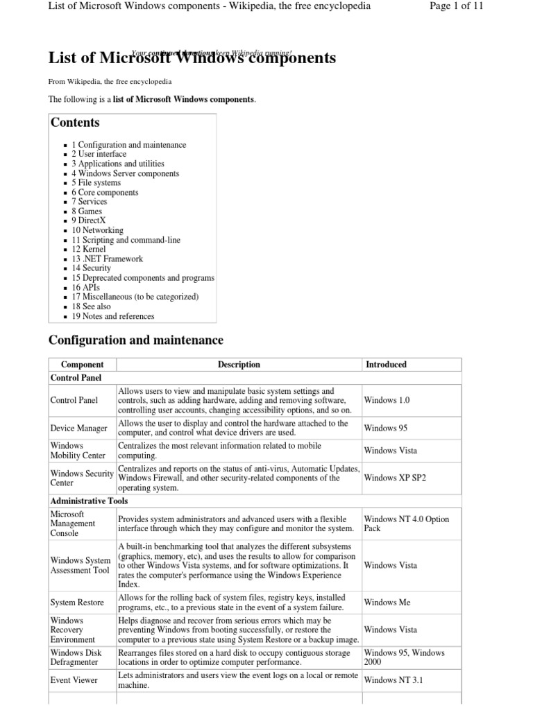 16) List of Microsoft Windows components | Windows 2000 | Microsoft Windows