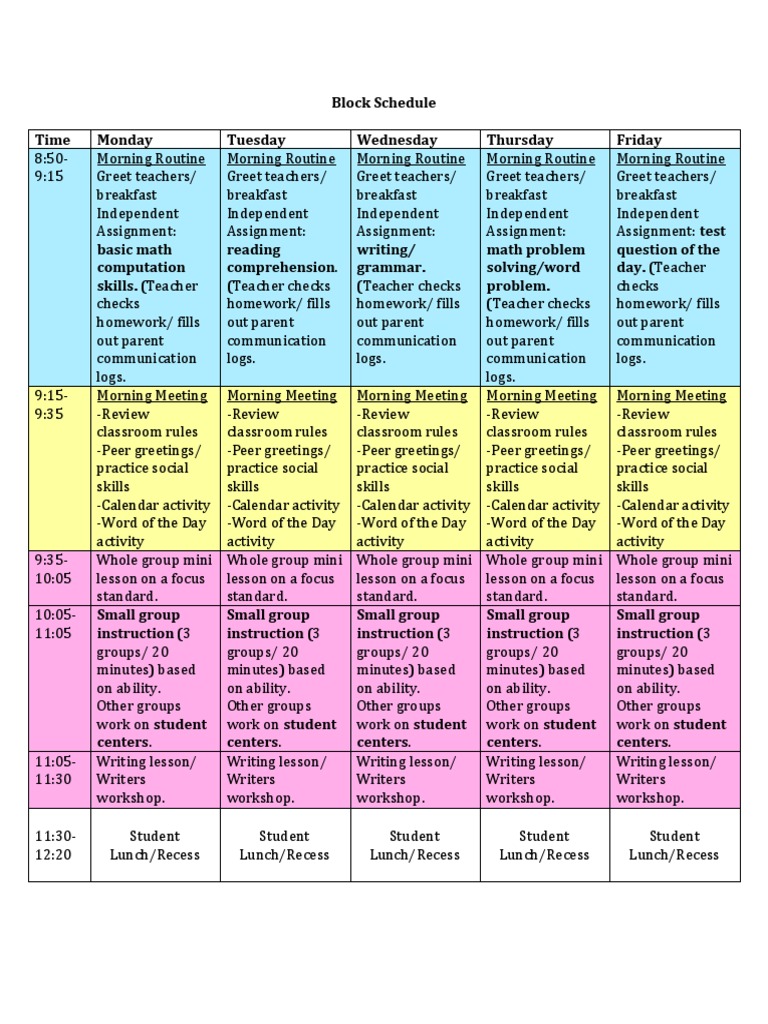Block Schedule Homework Cognition