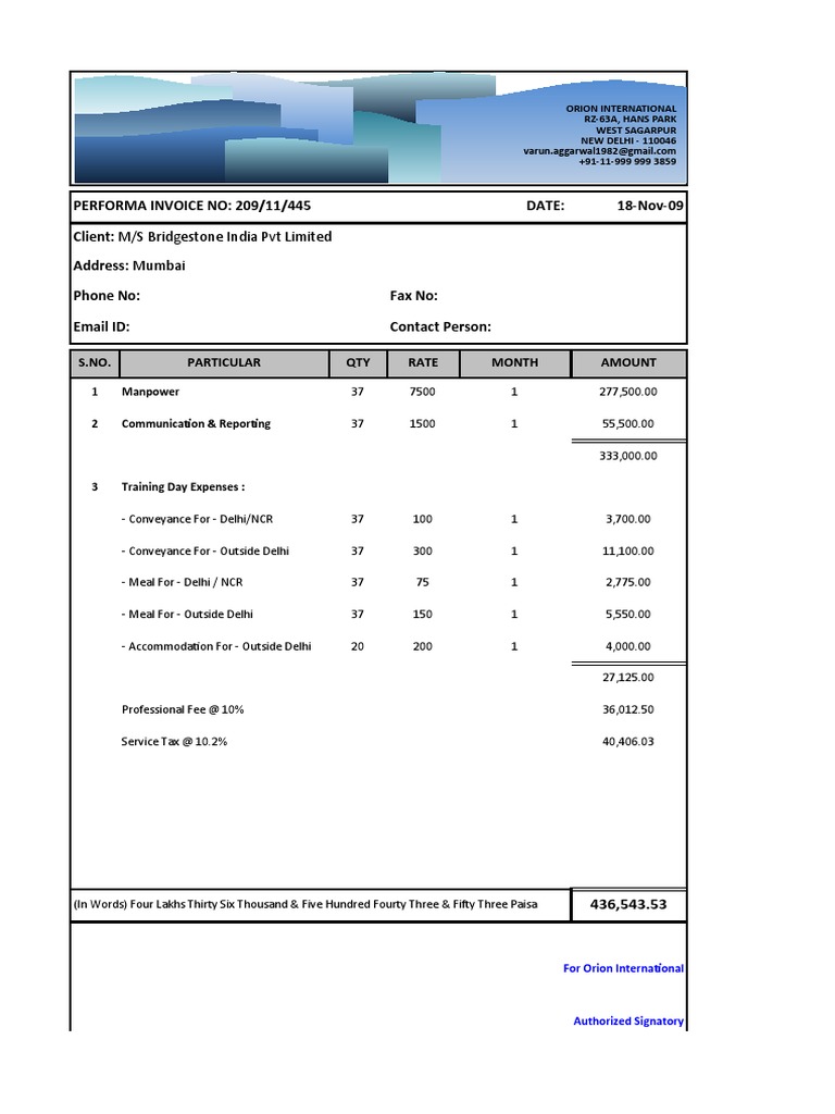 Performa Invoice for Bridgestone India | PDF | Payments | Business