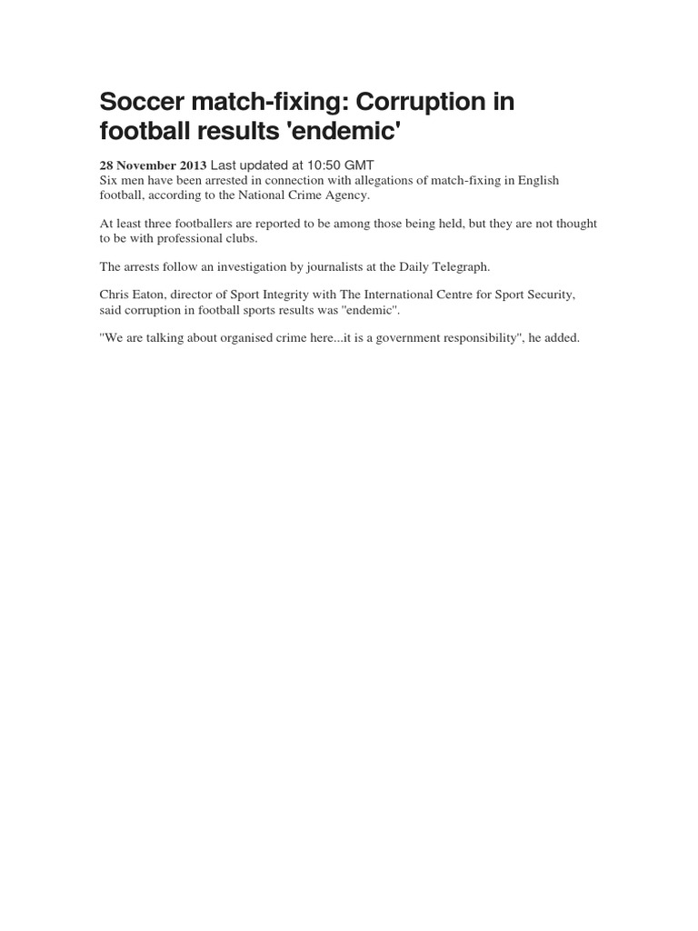 Soccer Match-Fixing Corruption in Football Results Endemic PDF