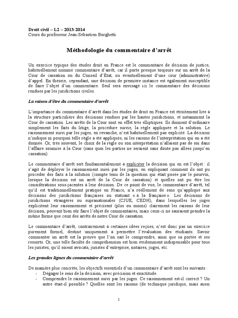 Exemple De Commentaire D Arrêt Corrigé Pdf Methodologie Commentaire Arret Borghetti 2013 2014 | PDF | Jurisprudence |  Gouvernement