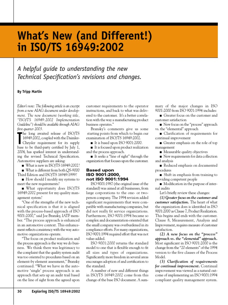 ISO/TS 16949:2002 Overview and Changes | PDF | Iso 9000 | Business Process