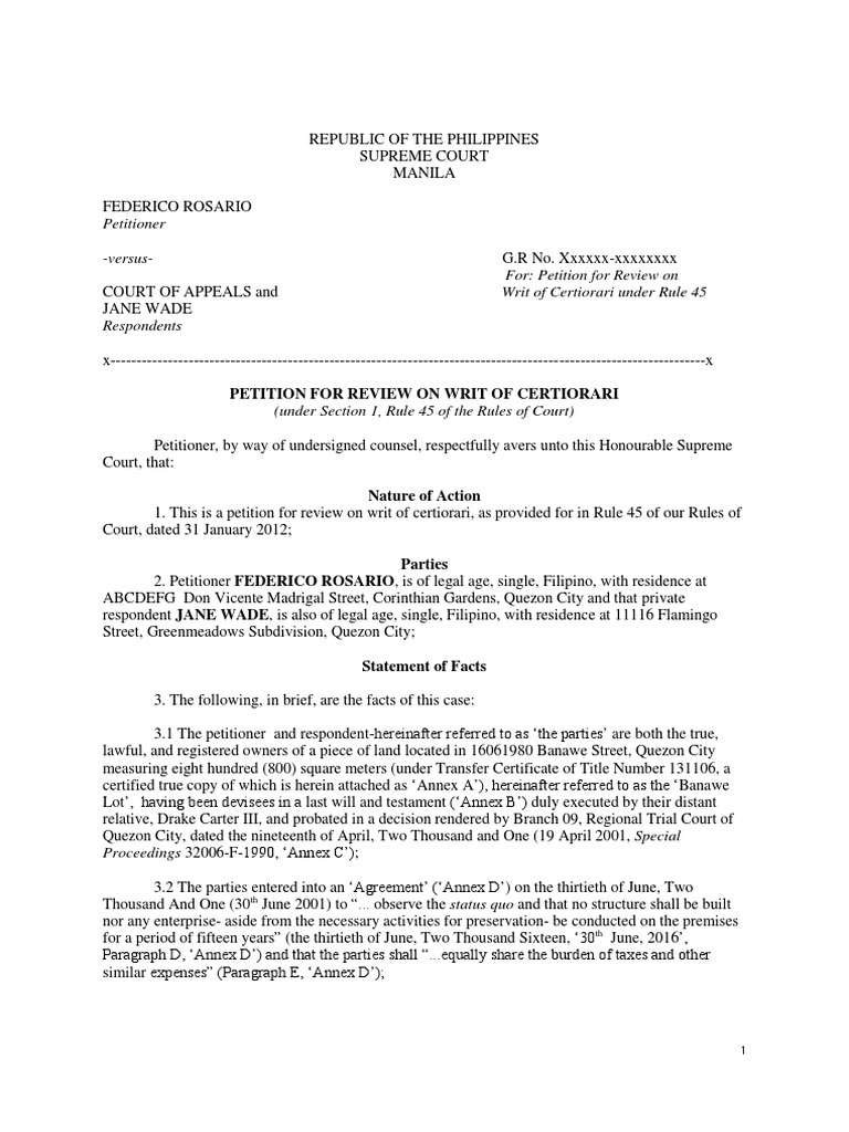 Petition for Writ of Certiorari Review | PDF | Certiorari | Lawsuit