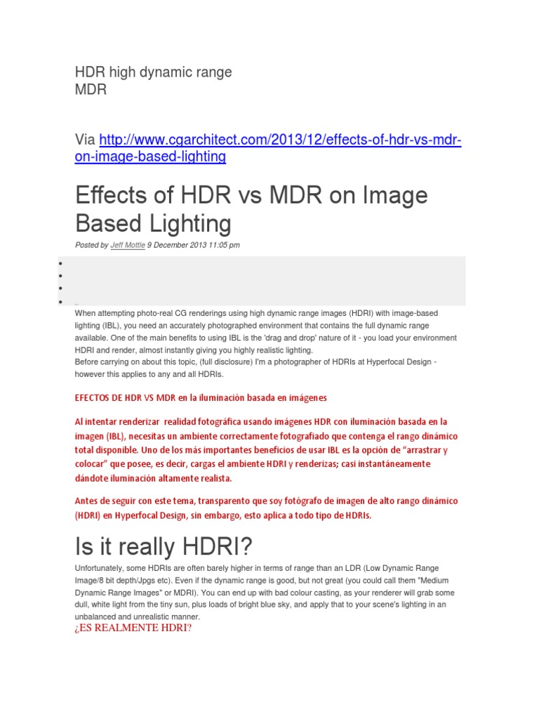 Efectos de HDR vs MDR en IBL | PDF | Imágenes de alto rango dinámico ...