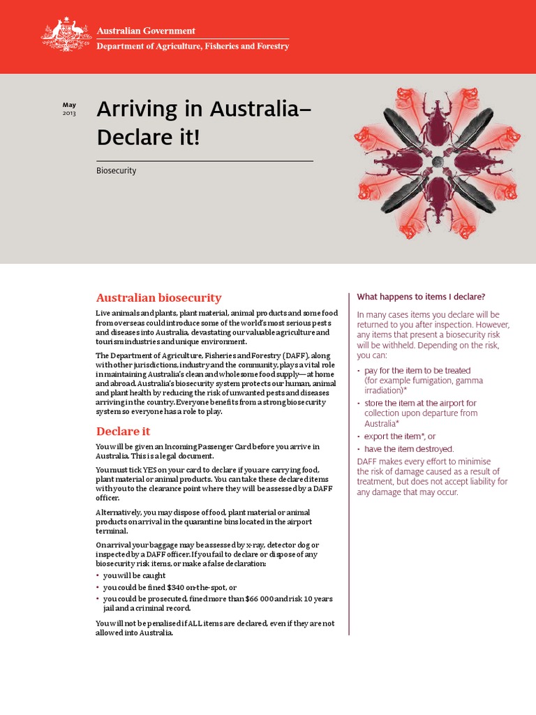 Arriving in Australia Declare It! Australian Biosecurity PDF