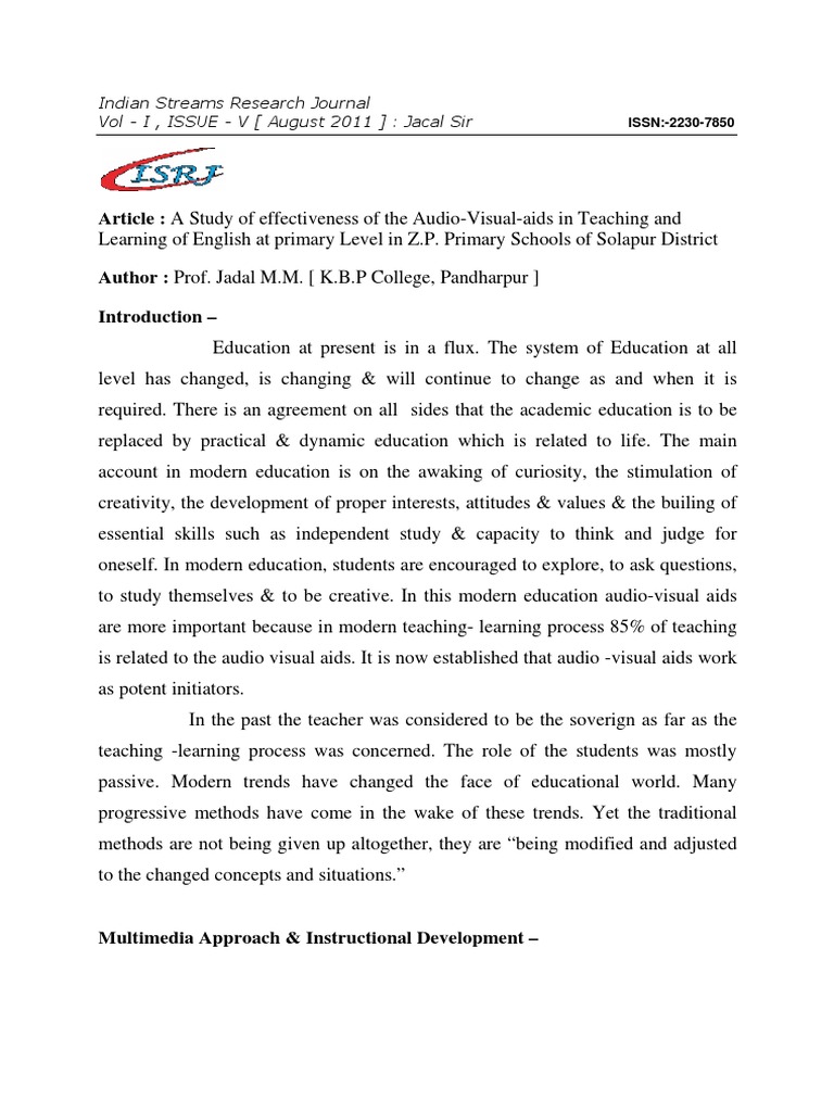Effectiveness of Audio-Visual Aids in English Teaching | PDF ...