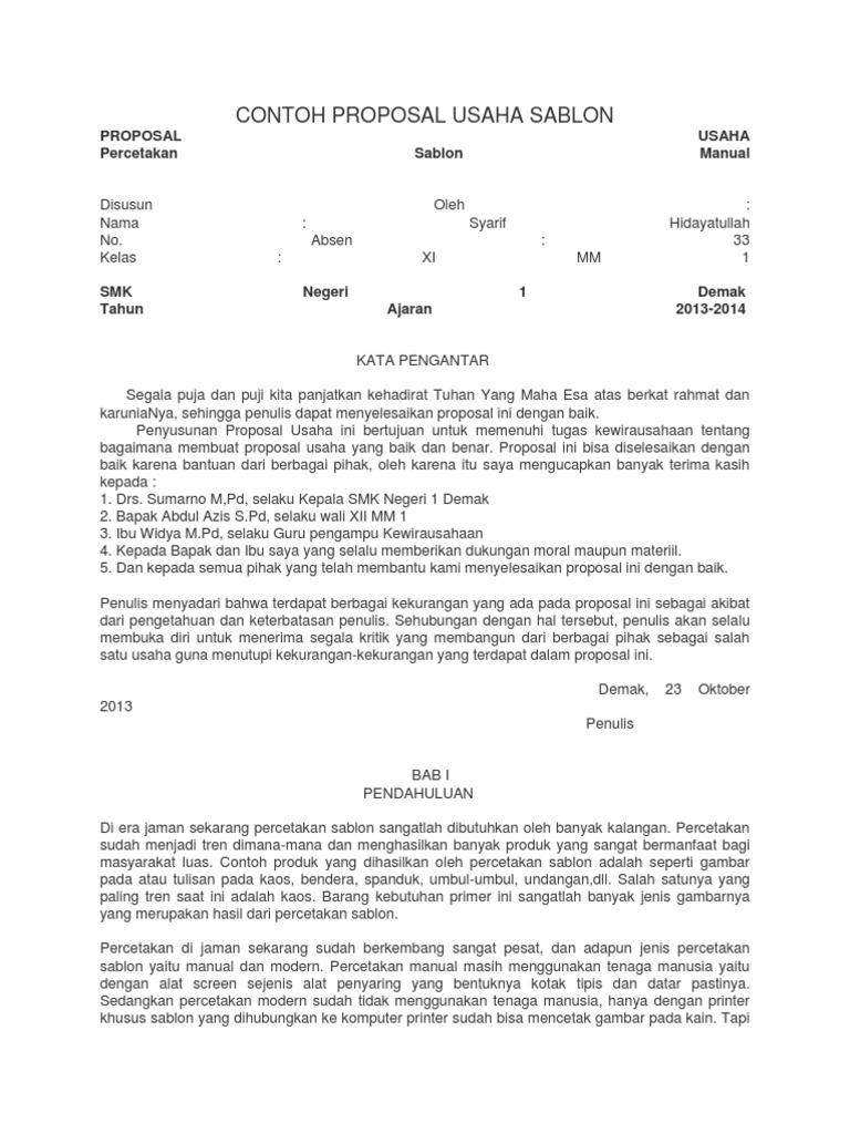 Contoh Proposal Usaha Sablon