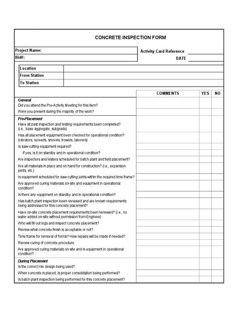 Concrete Inspection Checklist for CCPW | PDF | Concrete | Engineering