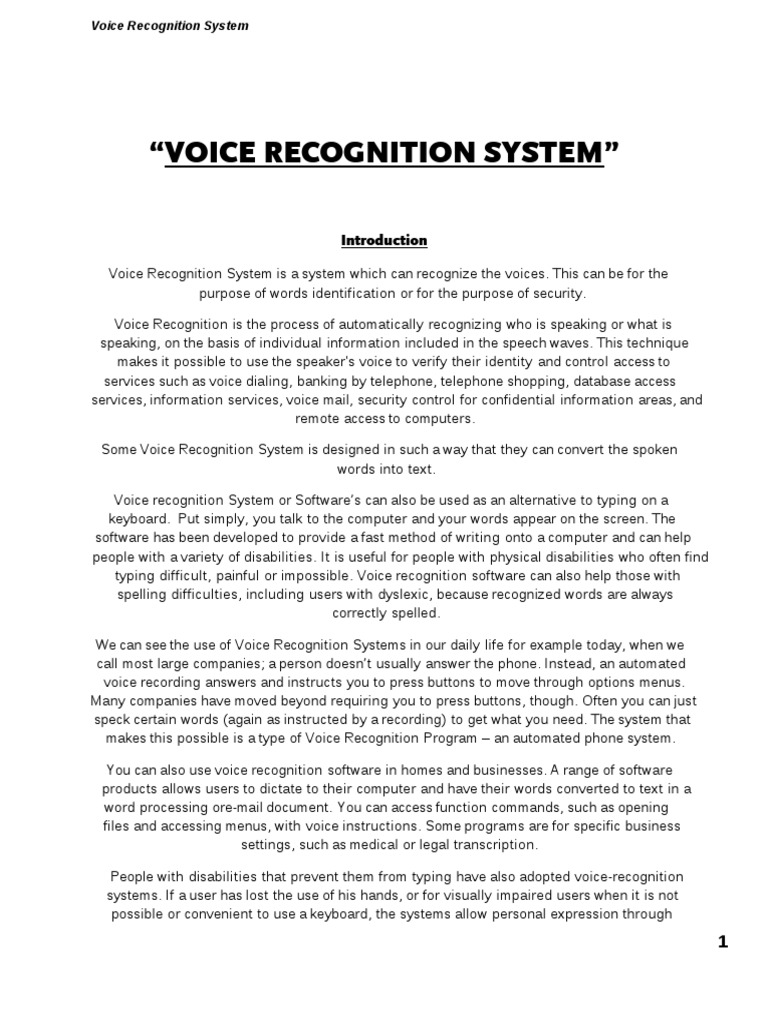 Voice Recognition System Overview | PDF | Speech Recognition ...