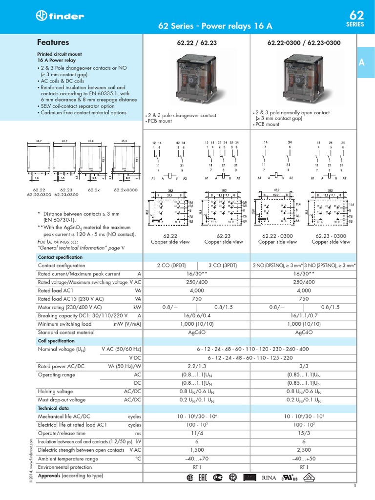 Finder 62 Series | PDF | Relay | Insulator (Electricity)