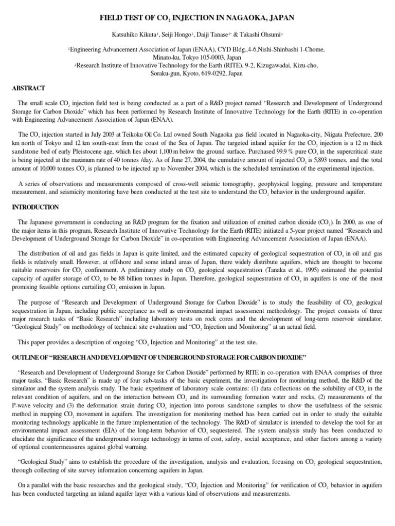 CO2 Injection Field Test in Nagaoka | PDF | Carbon Sequestration ...