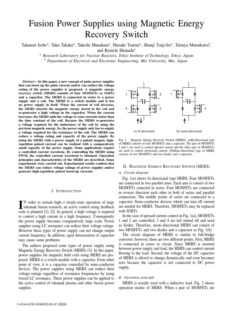 Energy Recovery Switch PDF Capacitor Power Supply