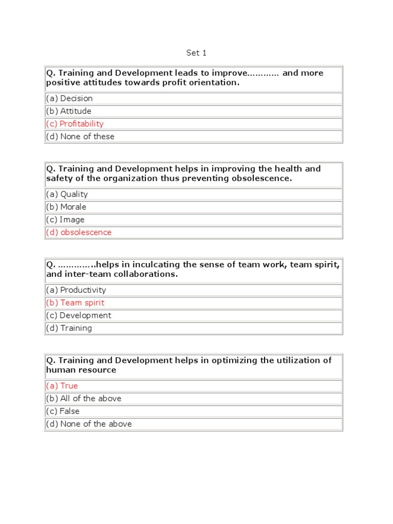 Training and Development MCQ'S Learning Change