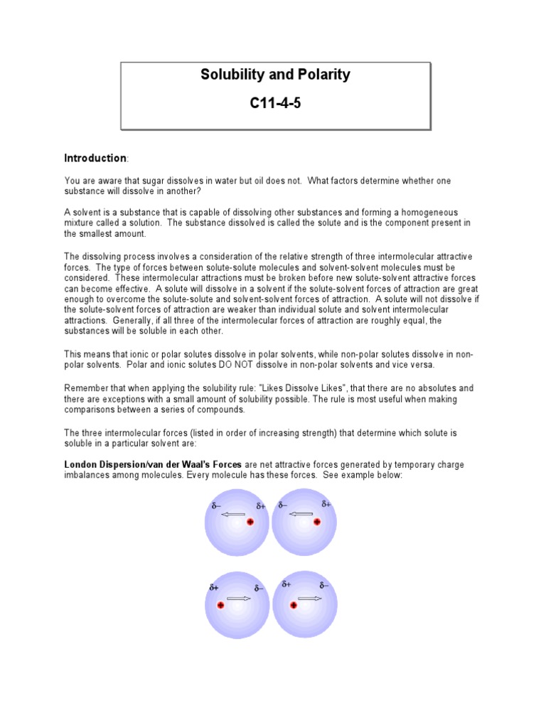 Solubility and Polarity Explained | PDF | Chemical Polarity | Solution
