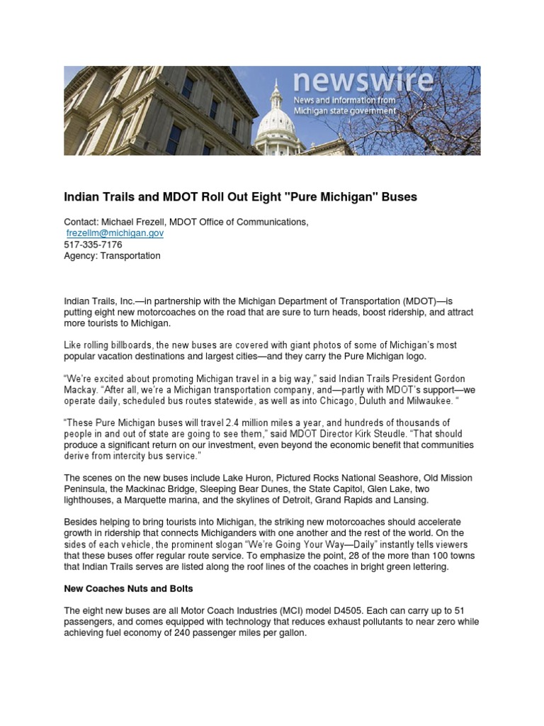 Indian Trails and MDOT Roll Out Eight Pure Michigan Buses (Additional ...