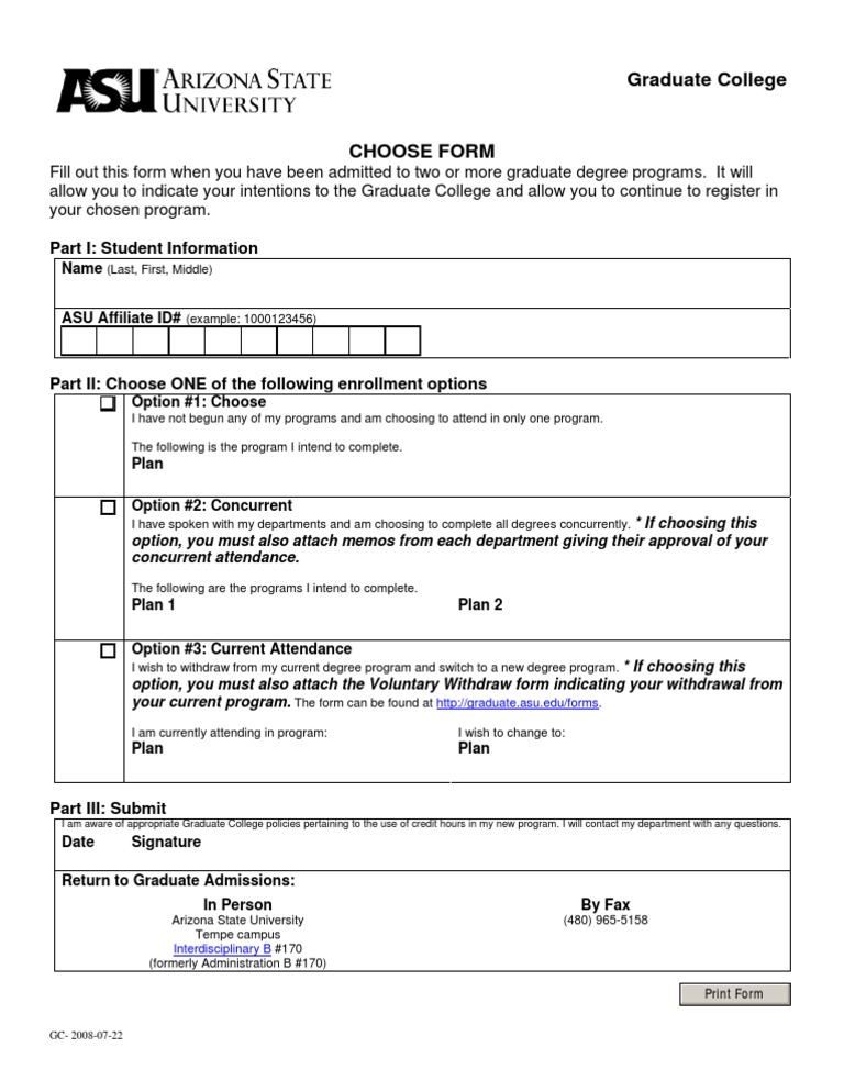 ASU Graduate Program Enrollment Form | PDF | Arizona State University ...