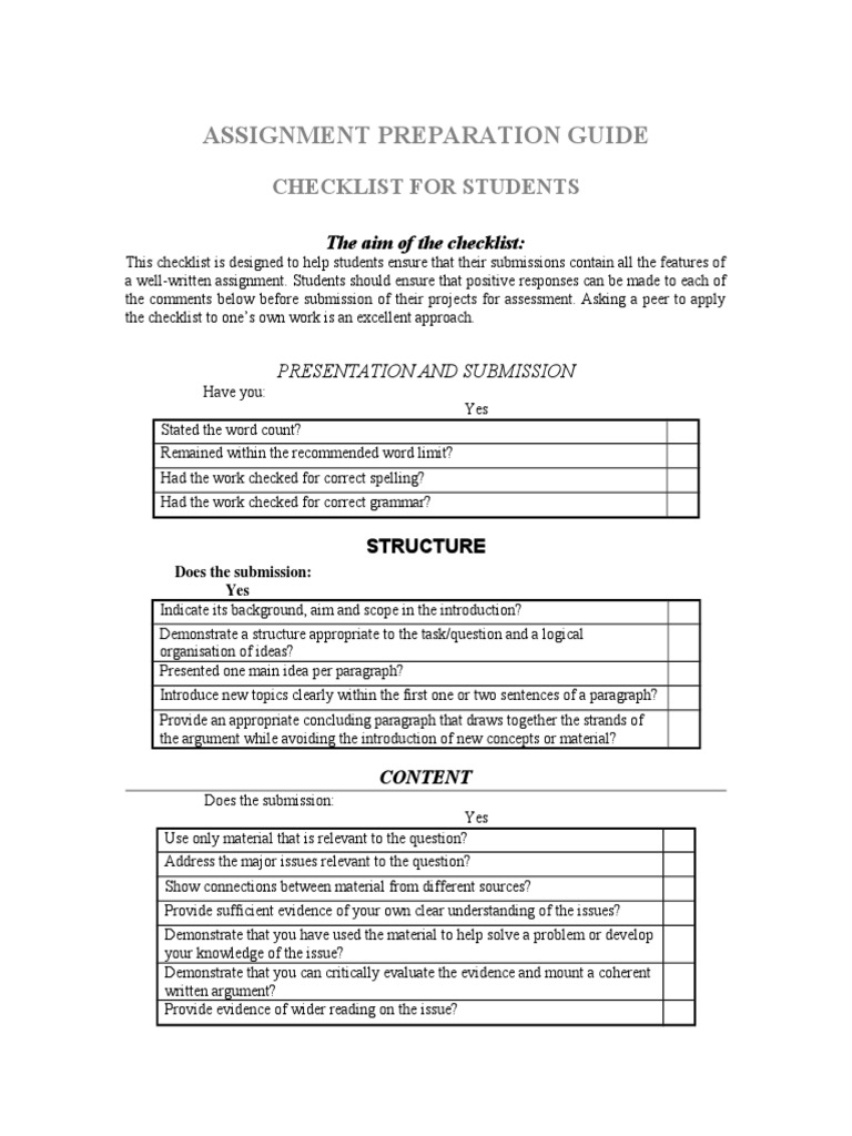 Assignment Preparation Guide: Checklist For Students | PDF | Citation ...