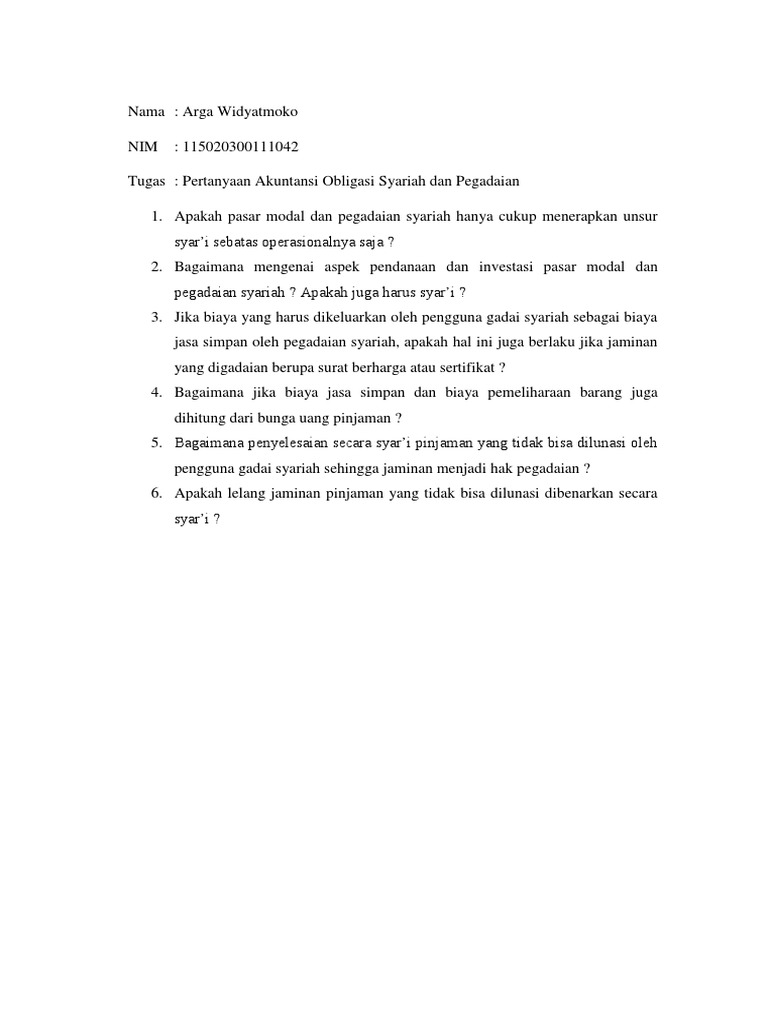 Pertanyaan Gadai Syariah