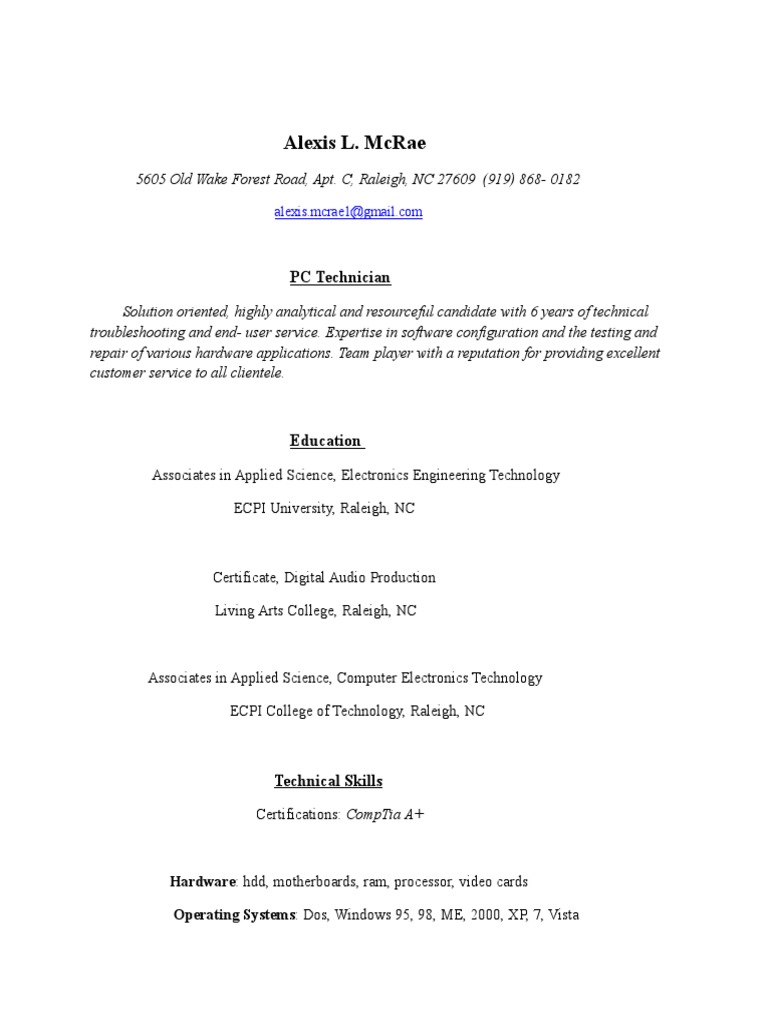 Mcrae Resume | PDF | Areas Of Computer Science | Computer Architecture