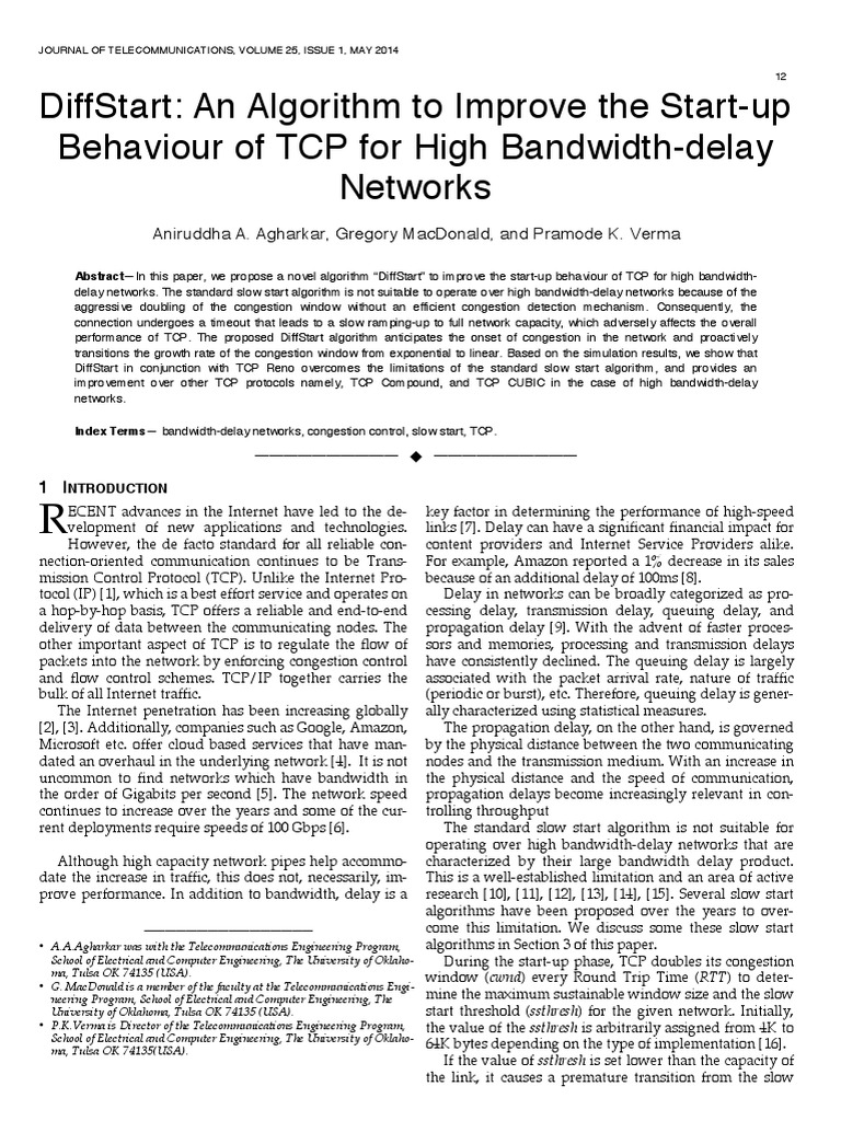 DiffStart: TCP Start-up Optimization | PDF | Network Congestion ...