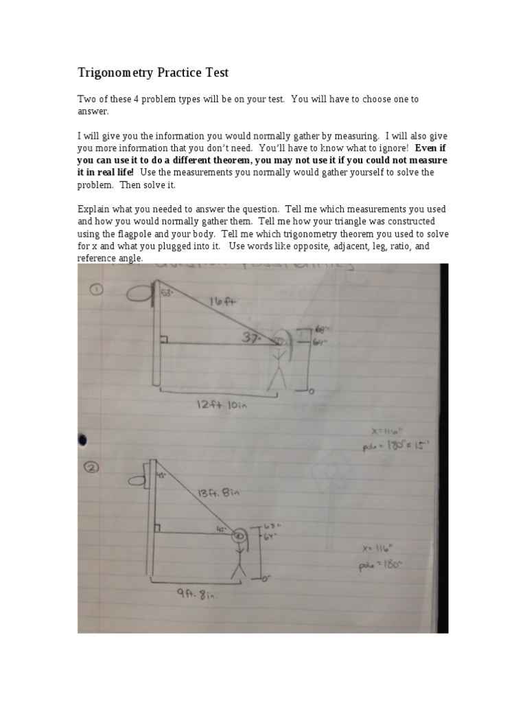 Trigonometry Test Practice Guide | PDF | Self-Improvement