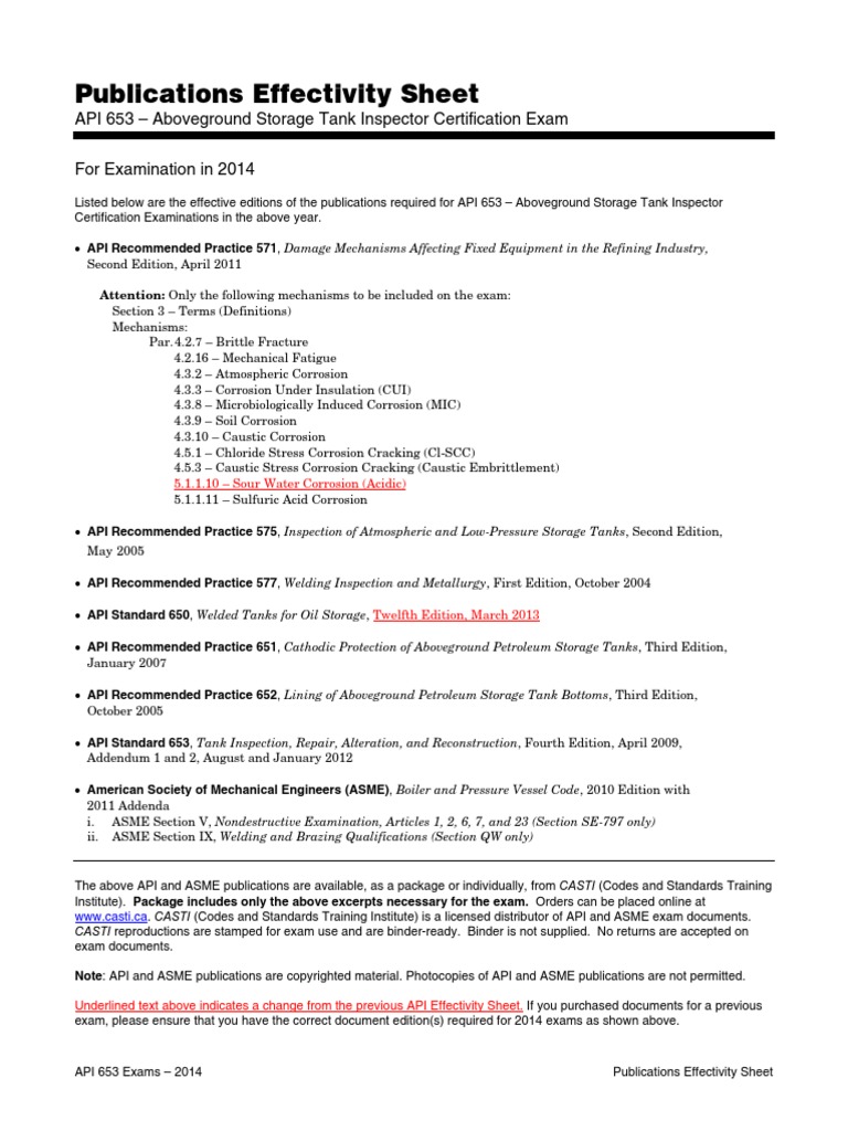 API 653 Effectivity Sheet | PDF | Corrosion | Chemistry