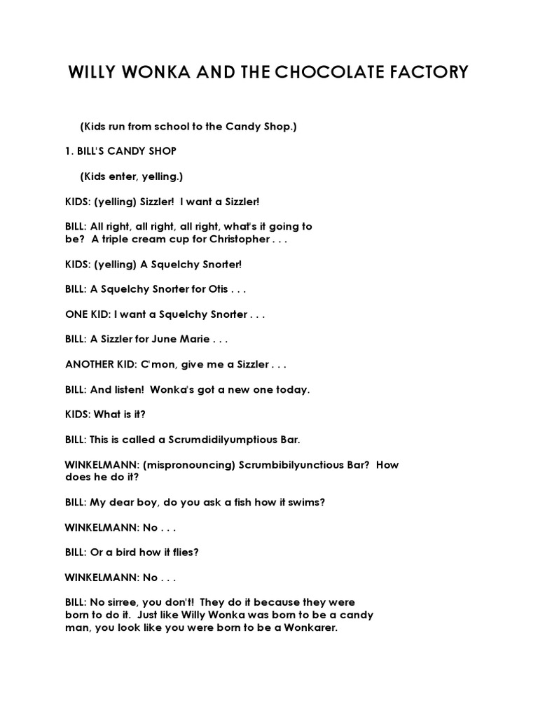 Willy Wonka and The Chocolate Factory Script PDF Foods Leisure