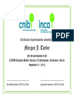 SSW Certificate For Morgan J Taylor From Cnib - Organization