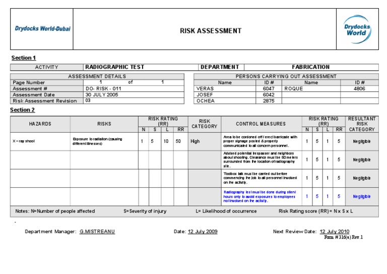 Radiographic Risk Assessment Report | PDF