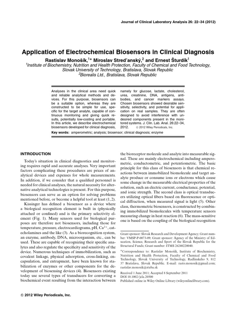 Electrochemical Biosensors in Diagnosis | PDF | Biosensor | Immunoassay