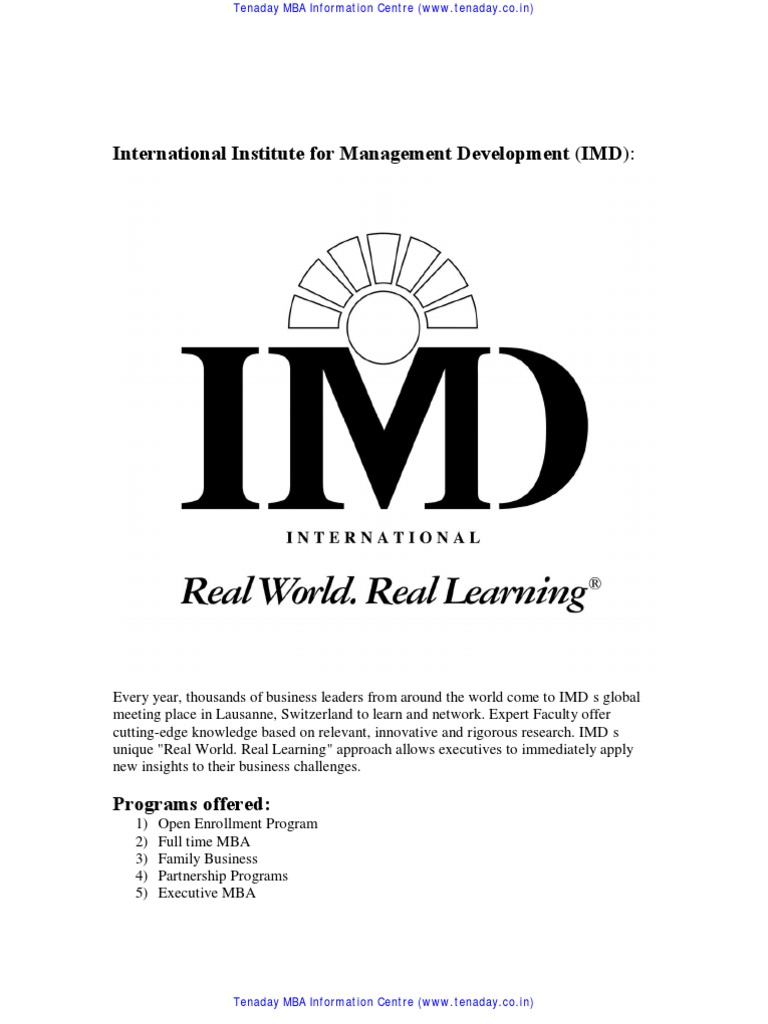 IMD_Switzerland Master Of Business Administration Business