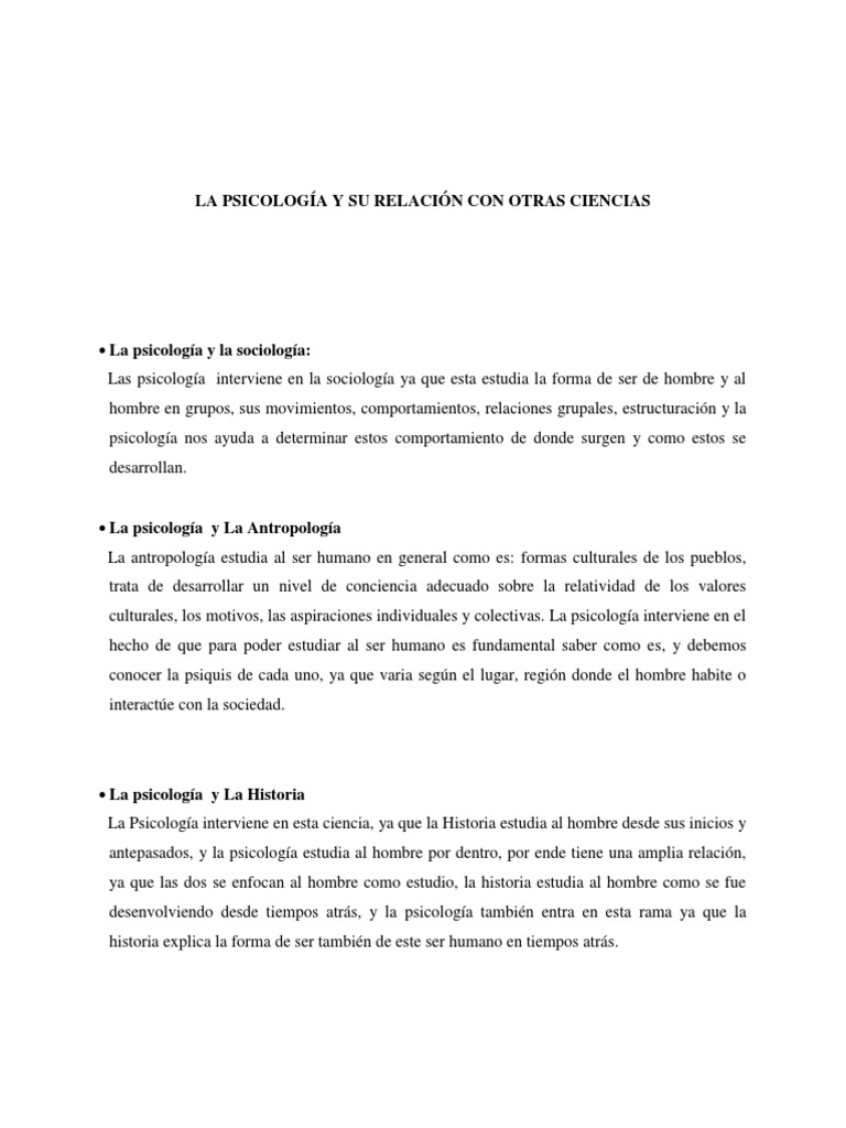 modelo Sensible Matemáticas La Psicologia y Su Relación Con Otras Ciencias | PDF | Sicología |  Conocimiento