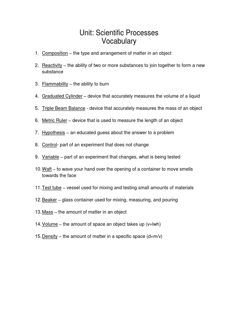 Scientific Processes Vocabulary Guide | PDF | Philosophy | Science ...