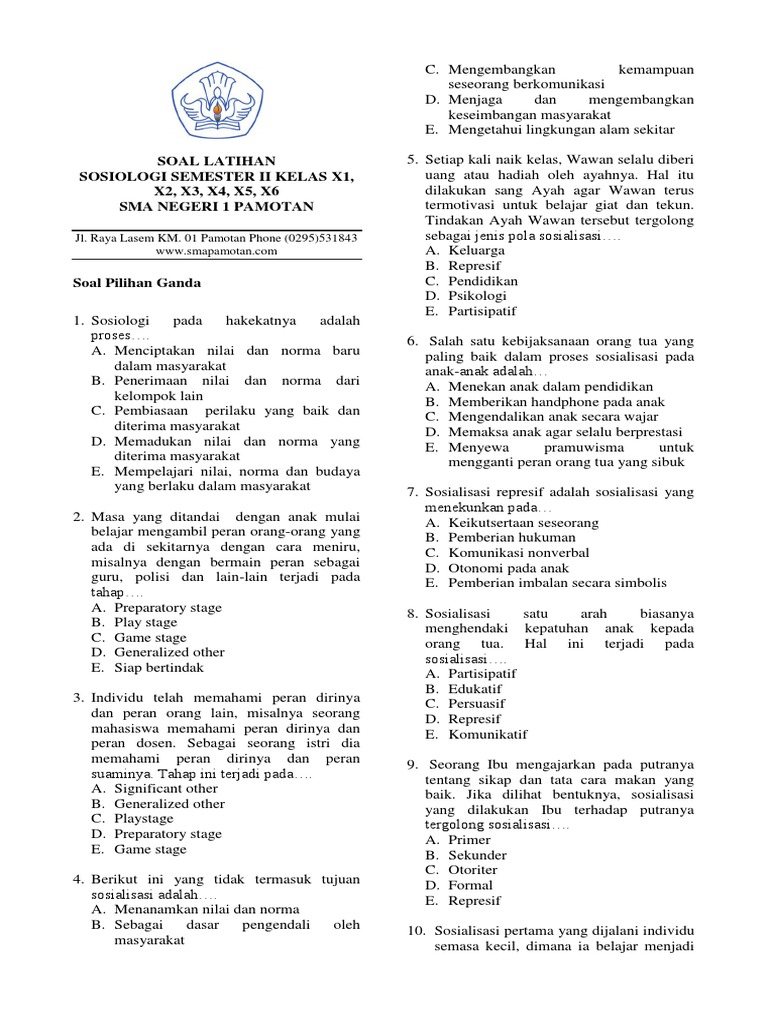 Soal Latihan Sosiologi Kelas X Semester Ii