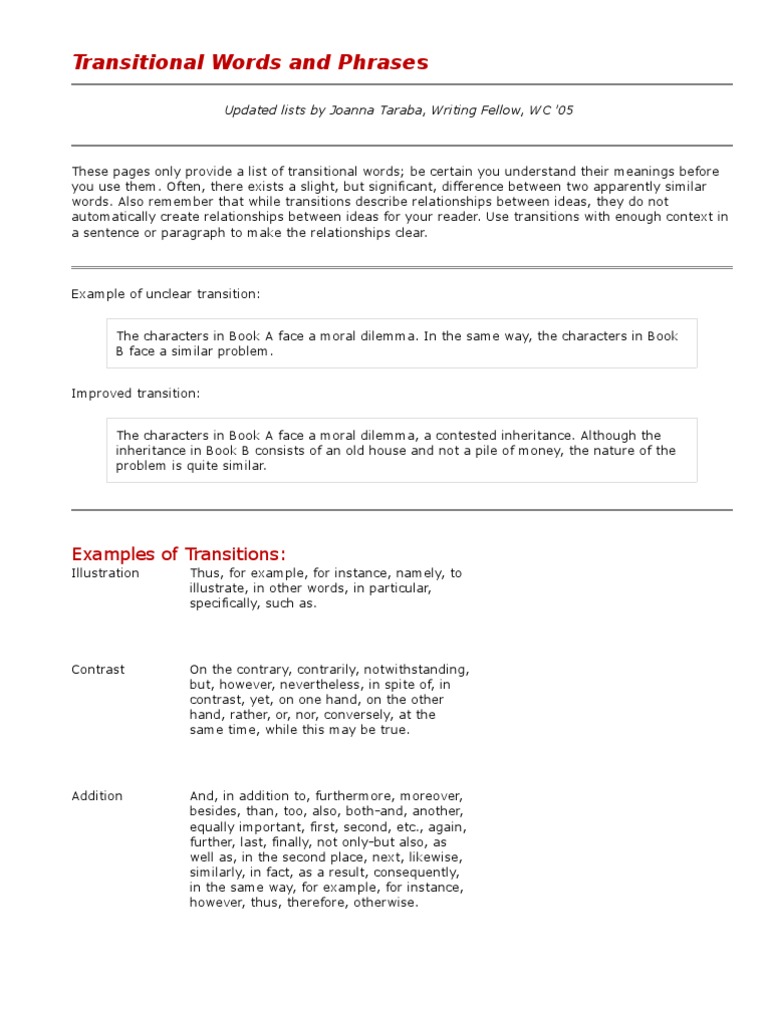 Essential Transitional Words Guide | PDF | Phrase | Philosophical Theories