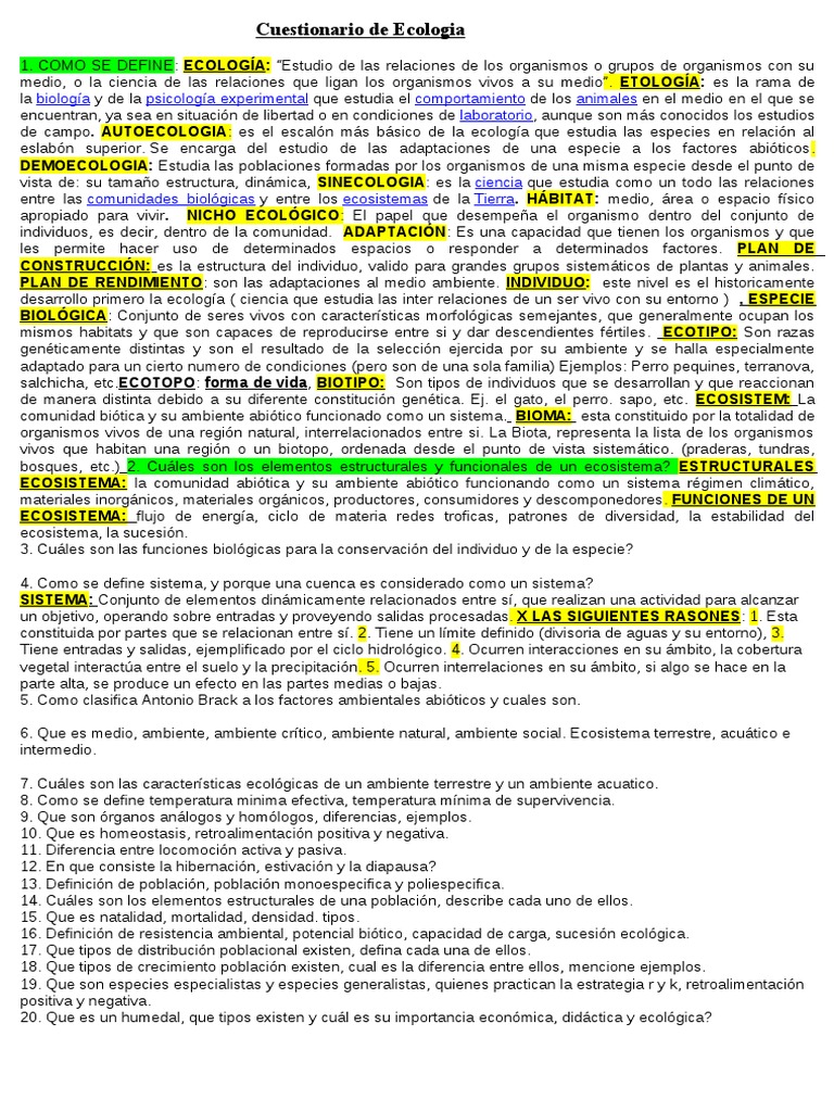 Cuestionario de Ecología y Biología | PDF | Ecología | Ecosistema
