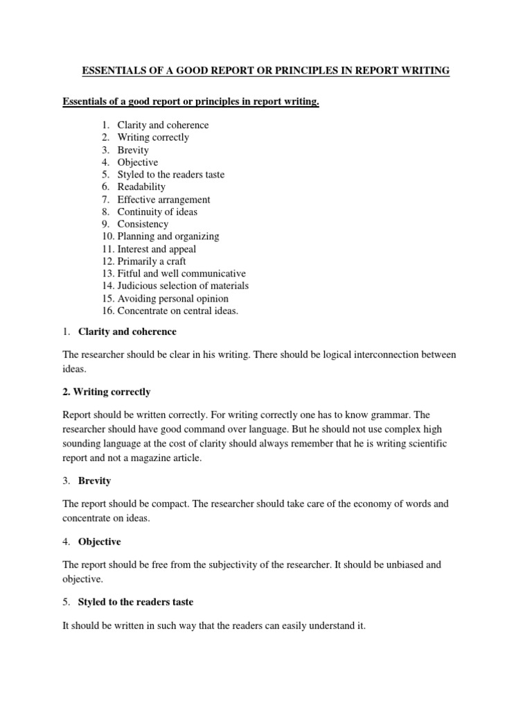 Essentials of a Good Report or Principles in Report Writing