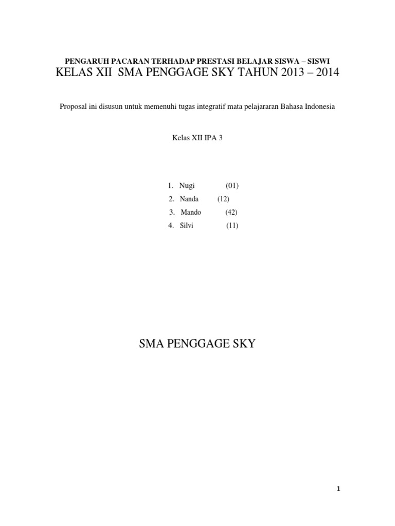 Proposal Pengaruh Pacaran Terhadap Prestasi Belajar | PDF | Karier ...