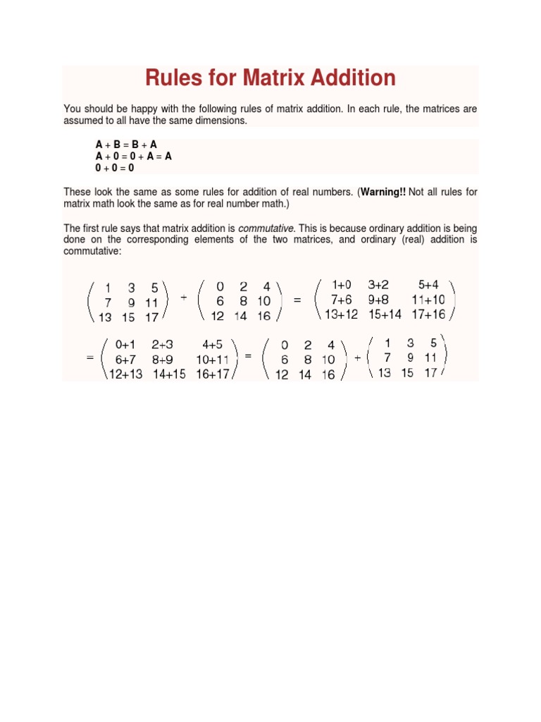 Rules For Matrix Addition | PDF | Teaching Methods & Materials