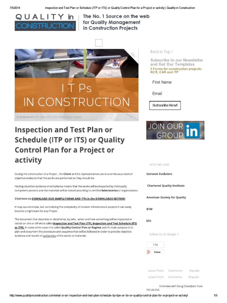 Inspection and Test Plan..Construction Projects | PDF | Foreign ...