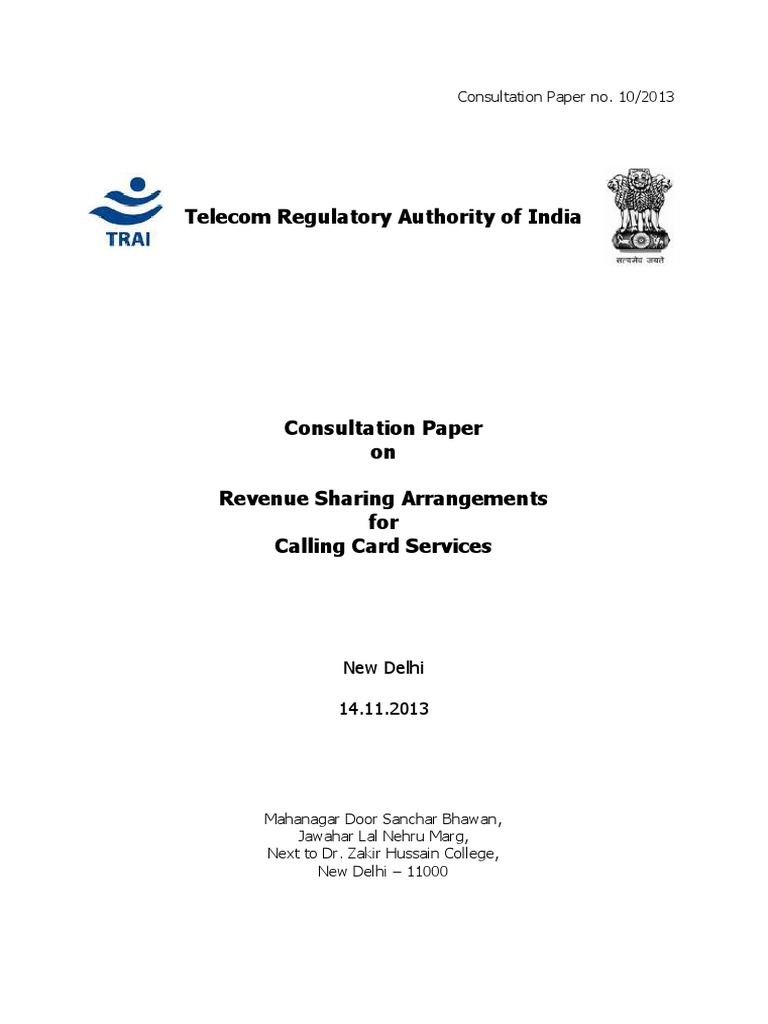 Calling Card Consultation Paper - 14.11 | PDF | Long Distance Calling ...