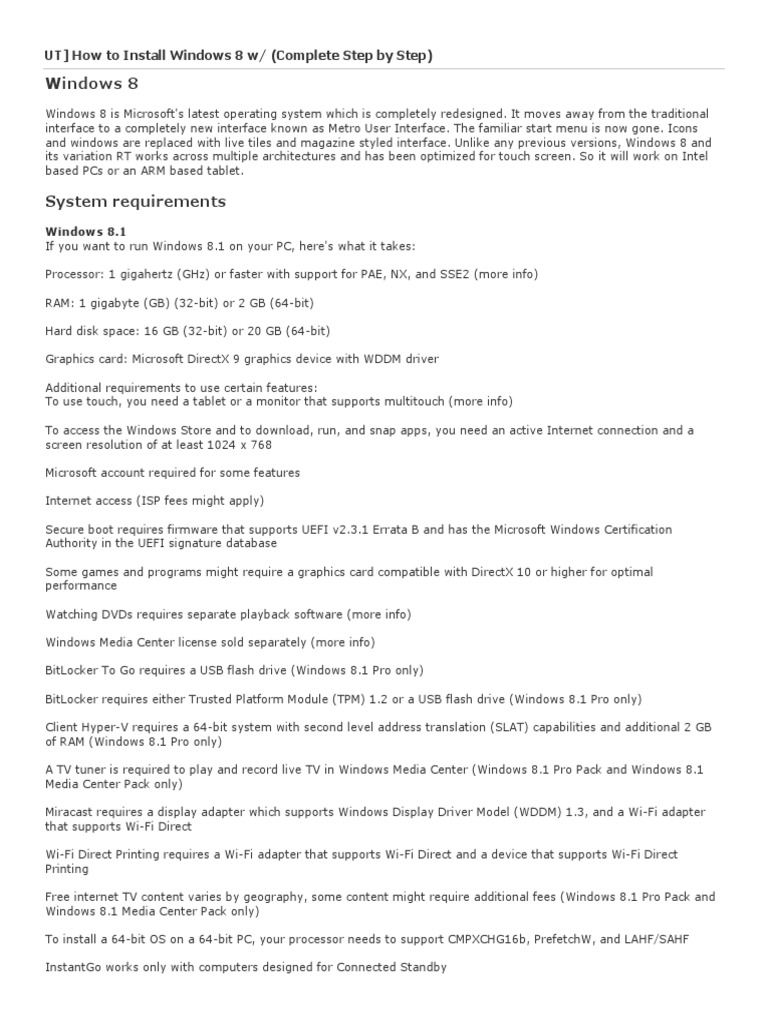 w8 Process Installation | PDF | Windows 8 | Windows 8.1